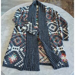 DREAMERS by Debut Womens Southwestern Aztec Geometric Open Front Cardigan Grey L